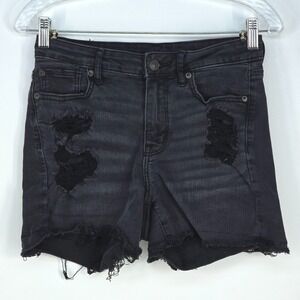 American Eagle Hi Rise Shortie Shorts Womens 4 Stretch Summer Denim Fray Raw Hem